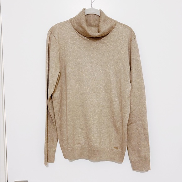 NWT Calvin Klein Gold Metallic Turtleneck Sweater - Picture 3 of 4